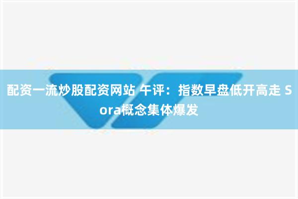 配资一流炒股配资网站 午评：指数早盘低开高走 Sora概念集体爆发